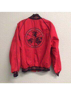 Vintage Western Canvas Red Aztec Work Blanket Lined Jacket Large Clark County